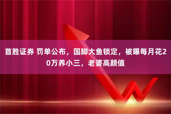 首胜证券 罚单公布，国脚大鱼锁定，被曝每月花20万养小三，老婆高颜值